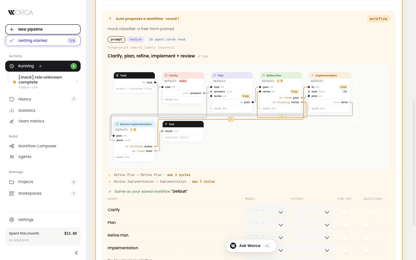 Running — Auto's proposal: what it read, what it found in the repo, and the workflow it built, waiting for Accept